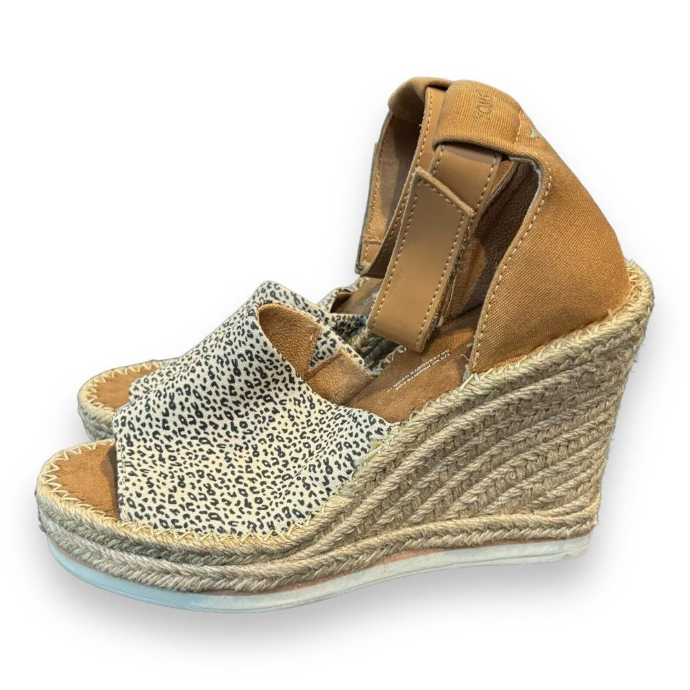 TOMS Mini Leopard Print  MARISOL Ankle Strap Heeled Espadrilles SZ 9